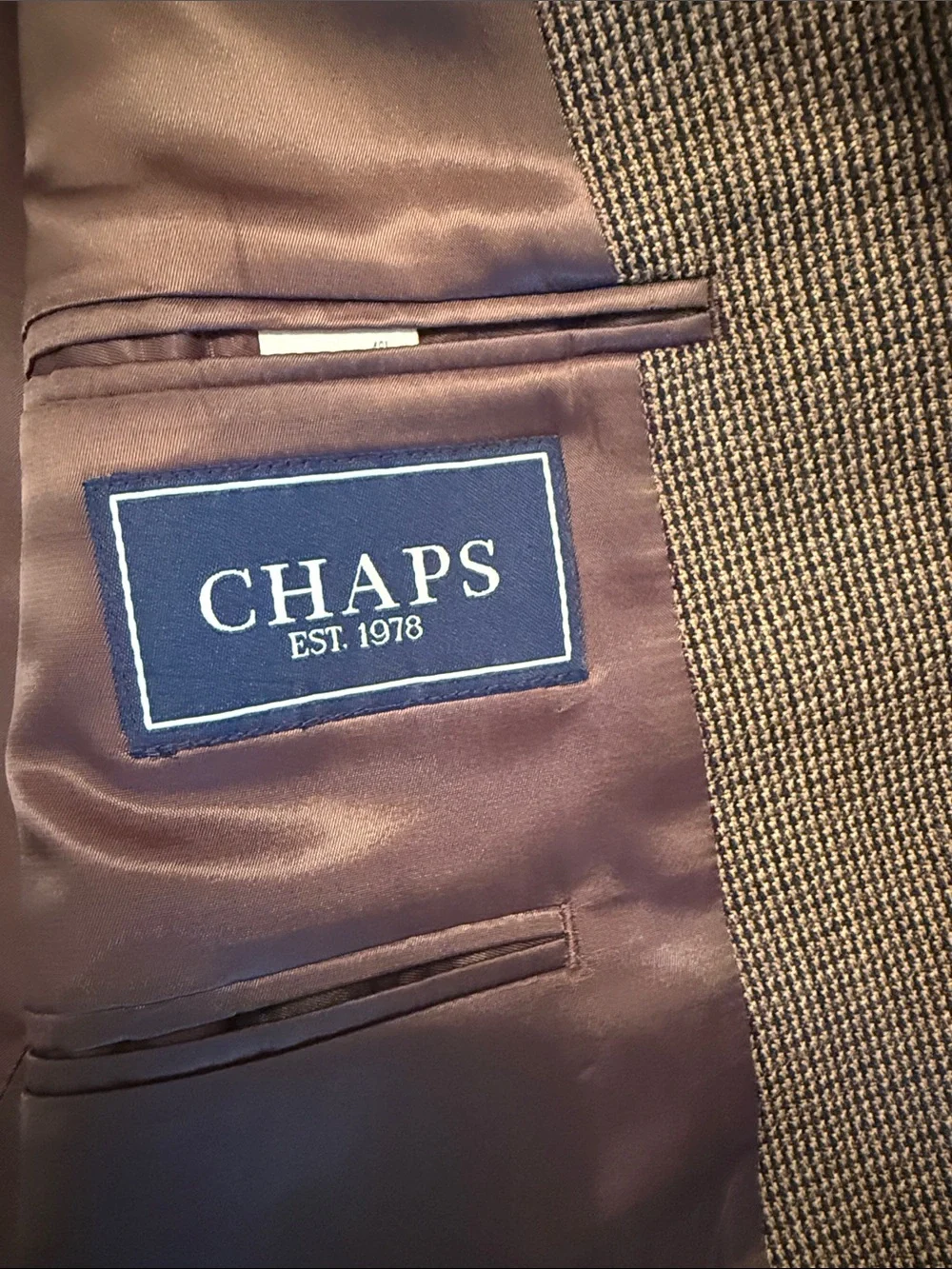 Chaps Brown Houndstooth Sport Coat with Brown Satin Lining